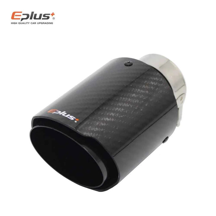 EPLUS Car Glossy Carbon Fiber Muffler Tip Exhaust System Pipe Mufflers Nozzle Universal Straight Stainless Black