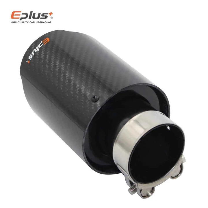 EPLUS Car Glossy Carbon Fiber Muffler Tip Exhaust System Pipe Mufflers Nozzle Universal Straight Stainless Black