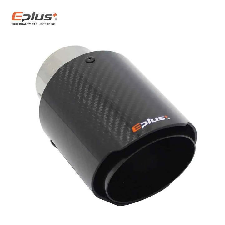 EPLUS Car Glossy Carbon Fiber Muffler Tip Exhaust System Pipe Mufflers Nozzle Universal Straight Stainless Black