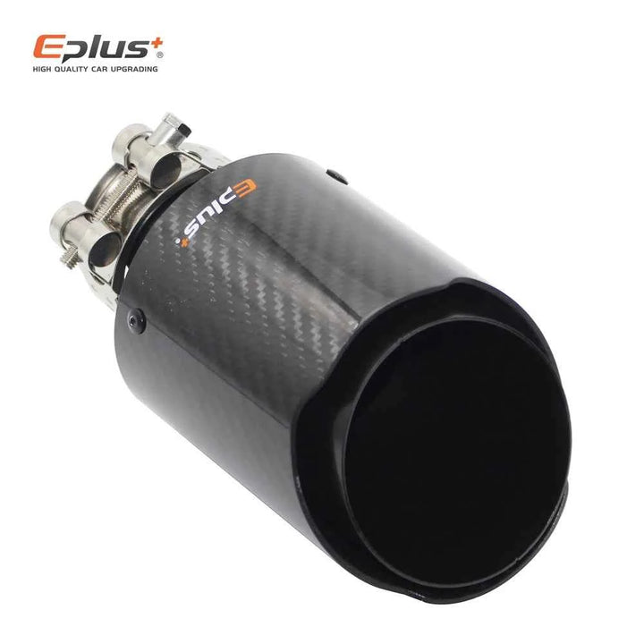 EPLUS Car Glossy Carbon Fiber Muffler Tip Exhaust System Pipe Mufflers Nozzle Universal Straight Stainless Black
