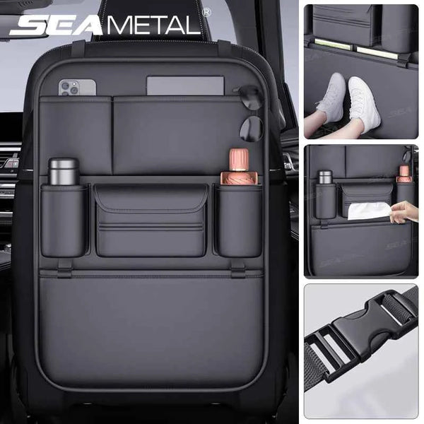 6-Pocket Car Seat Back Storage Bag – PU Leather Organizer - Carmodza.com