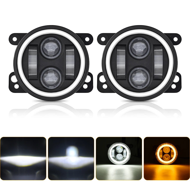 Wrangler LED Fog Lights with Halo DRL & Turn Signal - Carmodza.com
