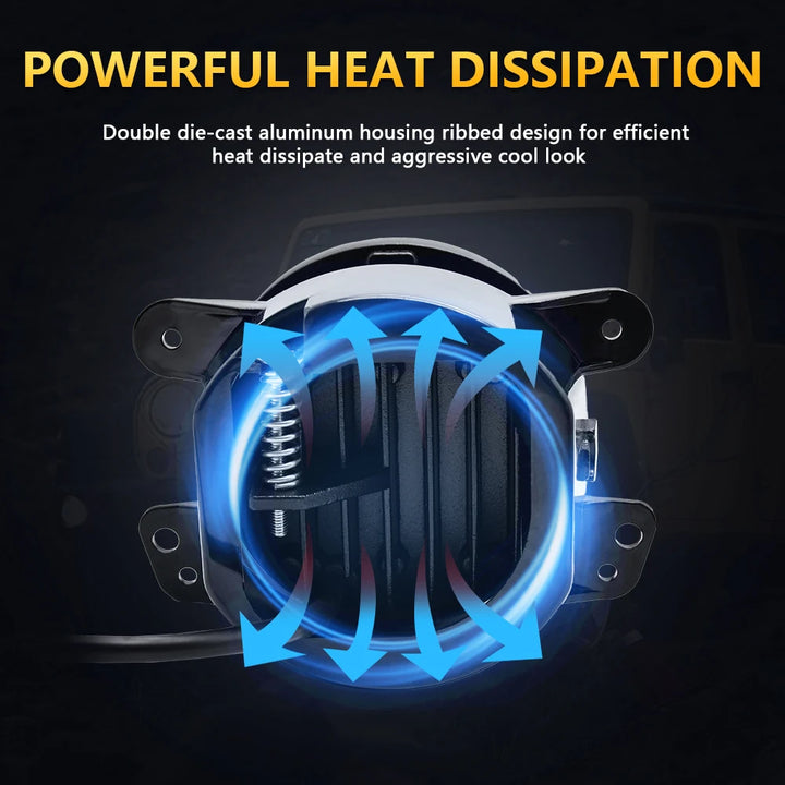 Wrangler LED Fog Lights with Halo DRL & Turn Signal - Carmodza.com