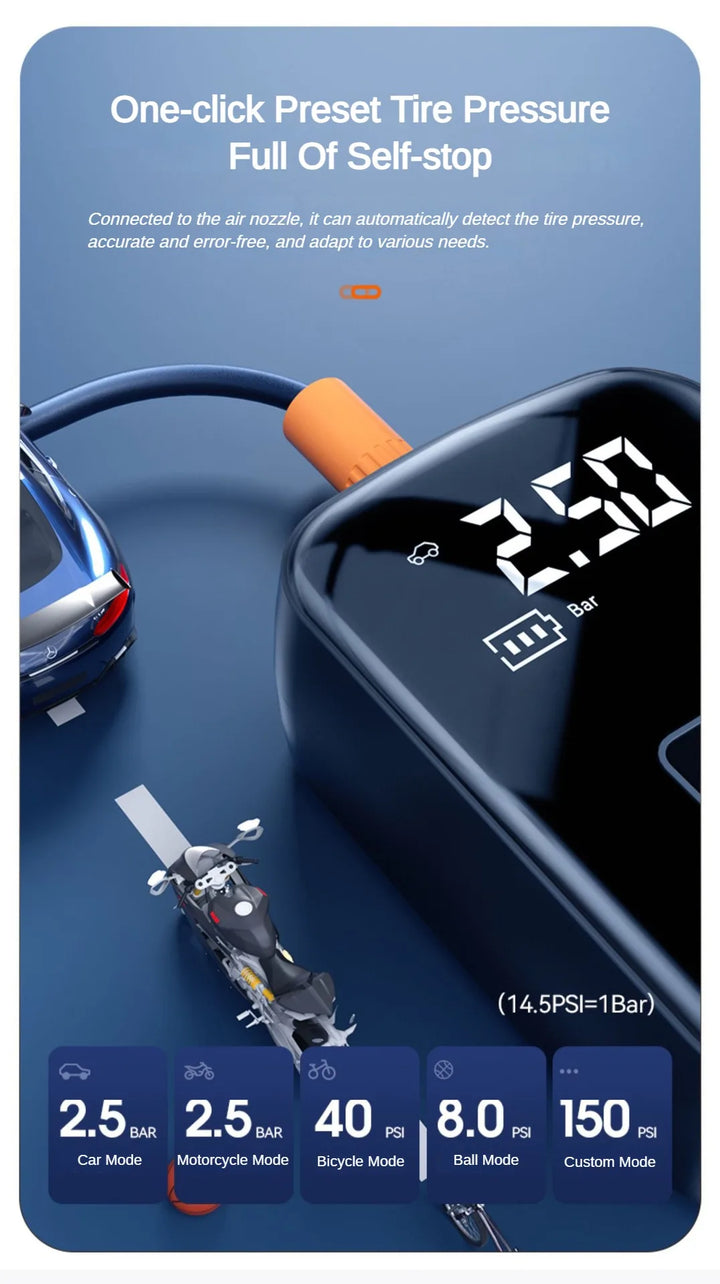 Wireless Portable Car Air Pump | 150PSI Rechargeable Inflator - Carmodza.com