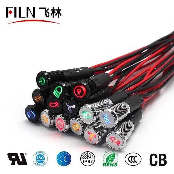 Car Dashboard LED Indicator Lights | 12V Metal Pilot Symbol Lamp - Carmodza.com