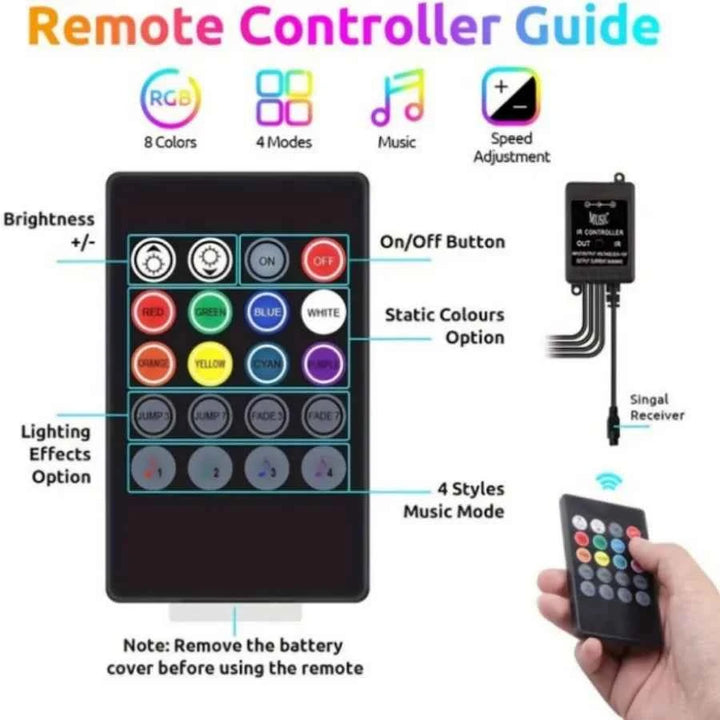Car Underglow Neon strip Lights RGB 8 Color Music Mode with App/Remote Control for Car Underbody Light Strips for all car