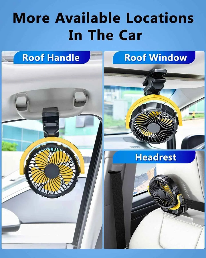 Eary Portable Car Clip on Fan 2000mAh Battery Powerful 3 Speed Quiet 900°Rotate USB Rechargeable Mini Cooler Fan Car Electronic