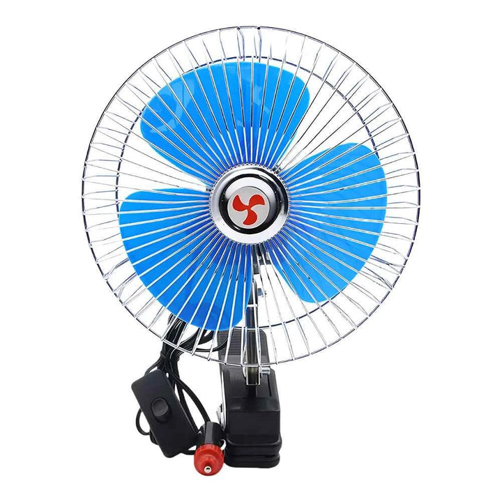 8 Inch Air Cooling Fan 12V/24V 15W Electric Car Oscillating Fan Low Noise Summer Cooling Fan Rotation Adjustable Clip-On Car Fan