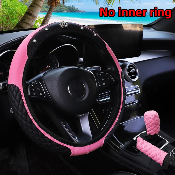 Leather Car Cover Set - 3pc Quilted Crown & Diamond Accent - Carmodza.com