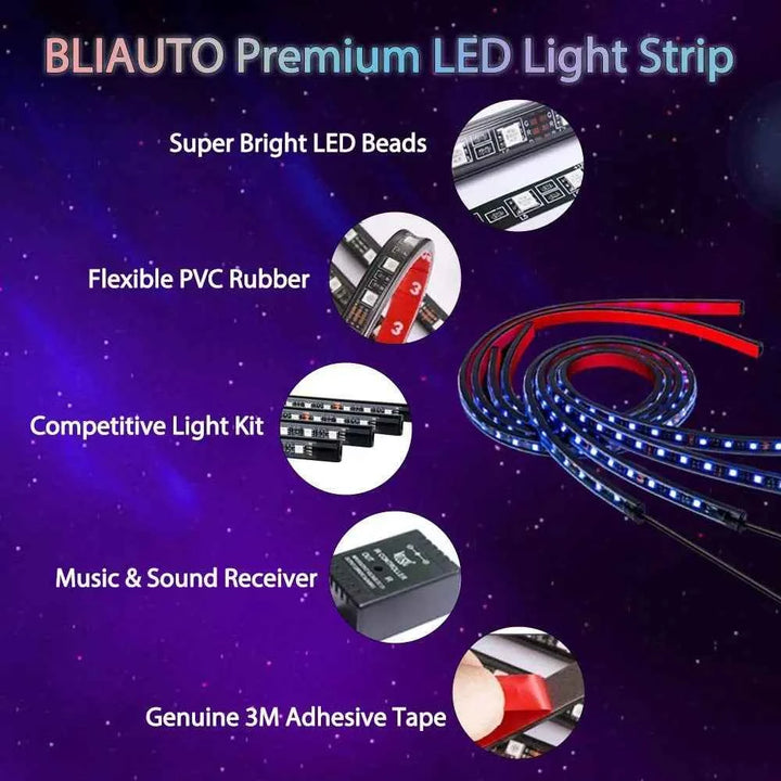 Car Underglow Neon strip Lights RGB 8 Color Music Mode with App/Remote Control for Car Underbody Light Strips for all car