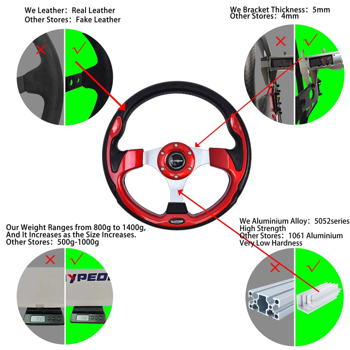 Universal Racing Steering Wheel 13-Inch Sport PU Leather Grip - Carmodza.com