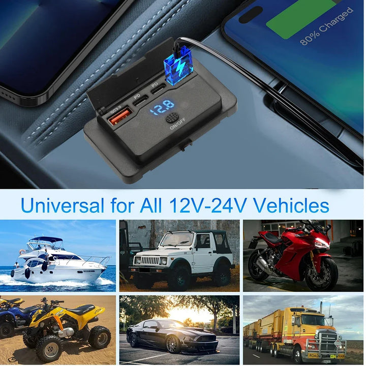 Fast Charge Car Socket Adapter with Switch | 12V-24V QC 3.0 & PD - Carmodza.com
