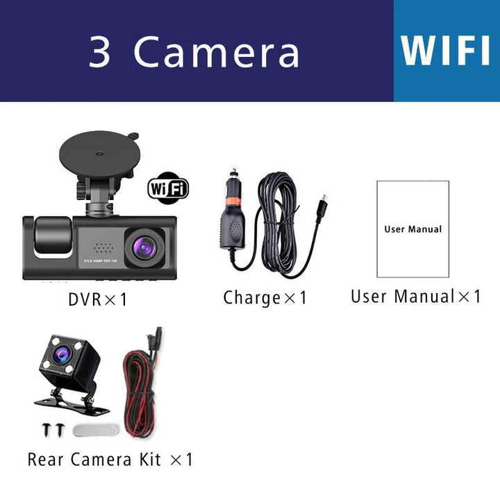 3-Channel WiFi Dash Cam 1080p with Interior & Rear Camera - Carmodza.com