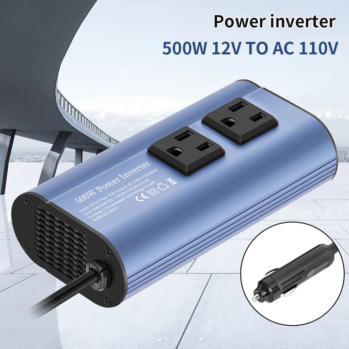 500W Car Power Inverter with Dual AC Outlets & 4 USB Ports - Carmodza.com