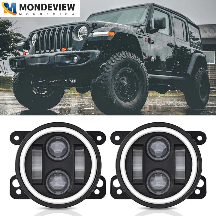 Wrangler LED Fog Lights with Halo DRL & Turn Signal - Carmodza.com