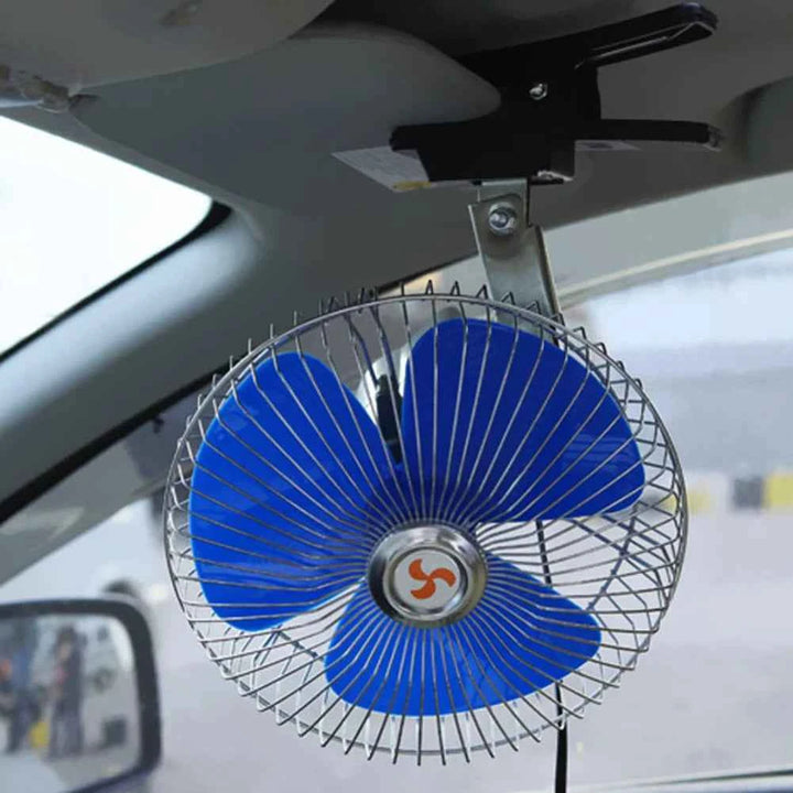 8 Inch Air Cooling Fan 12V/24V 15W Electric Car Oscillating Fan Low Noise Summer Cooling Fan Rotation Adjustable Clip-On Car Fan
