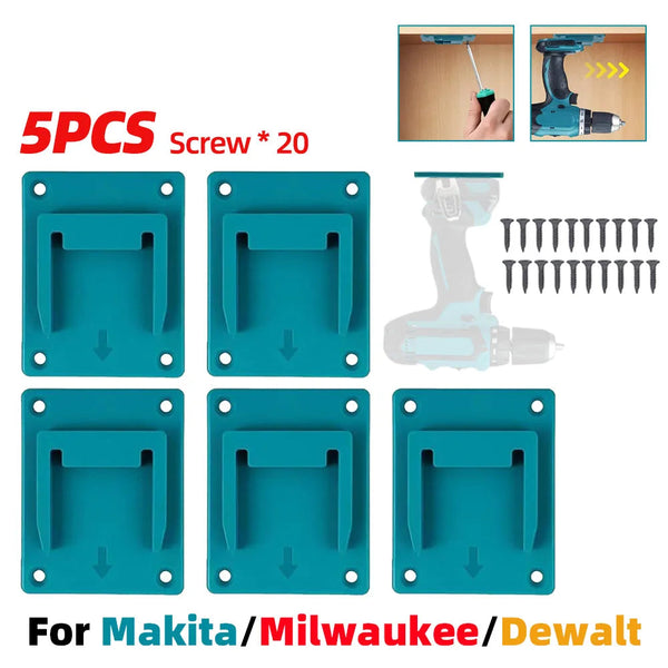 Power Tool Wall Mount Holder for Makita, Milwaukee & Dewalt (5-Pack) - Carmodza.com