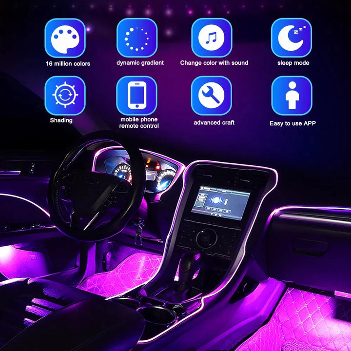LED Car Interior Lights | RGB Fiber Optic Ambient Strip Kit - Carmodza.com