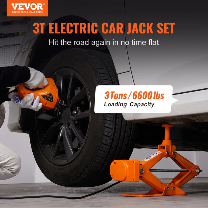Electric Car Jack 3 Ton Kit with Impact Wrench 12V Portable - Carmodza.com