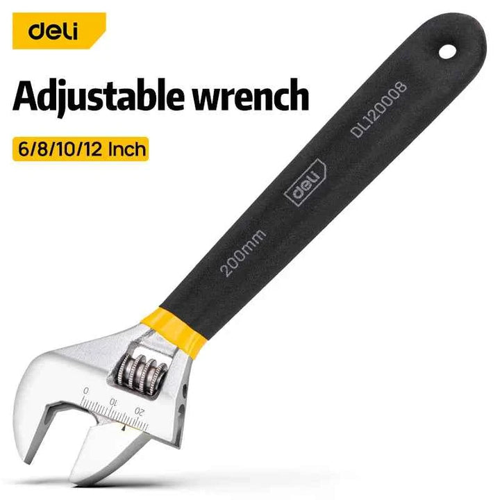 Deli Adjustable Wrench Large Opening long Handle Universal Spanner Carbon Steel Mechanical Workshop Hand Car Repair Tools