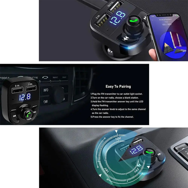 Bluetooth FM Transmitter Car Kit with 3.1A Dual USB & Hands-Free - Carmodza.com