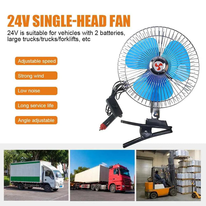8 Inch Air Cooling Fan 12V/24V 15W Electric Car Oscillating Fan Low Noise Summer Cooling Fan Rotation Adjustable Clip-On Car Fan
