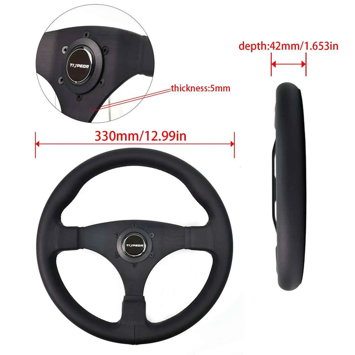 Universal Racing Steering Wheel 330mm Deep Dish Leather - Carmodza.com