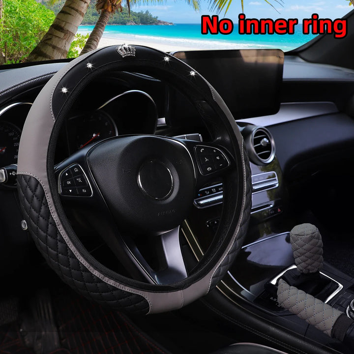 Leather Car Cover Set - 3pc Quilted Crown & Diamond Accent - Carmodza.com