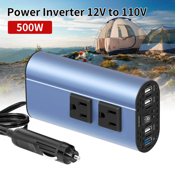 500W Car Power Inverter with Dual AC Outlets & 4 USB Ports - Carmodza.com