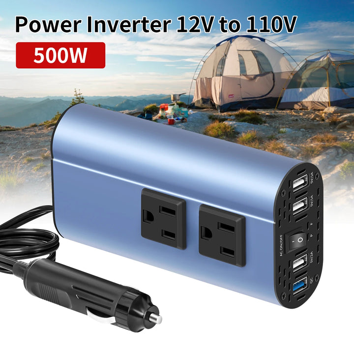 500W Car Power Inverter with Dual AC Outlets & 4 USB Ports - Carmodza.com