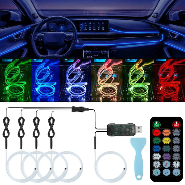 5 in 1 Remote Control Ambient Lighting Kits Car LED Lights Interior with USB Music Sync RGB Inside Car Strips Neon Light