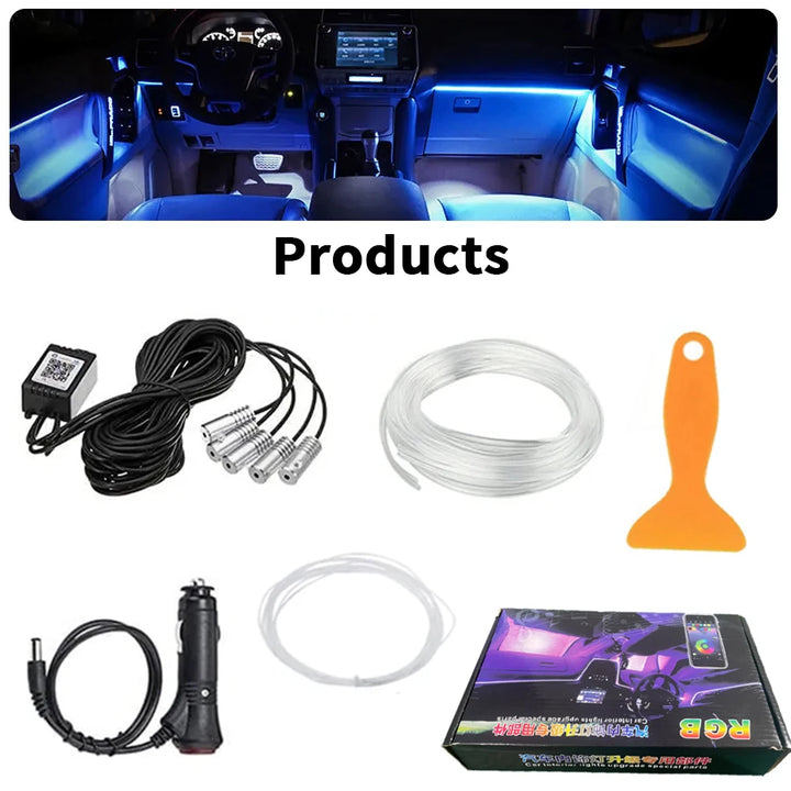 LED Car Interior Lights | RGB Fiber Optic Ambient Strip Kit - Carmodza.com