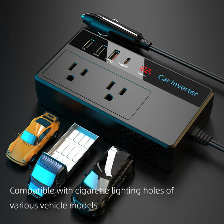 200W Car Power Inverter with USB & Type-C Ports - Carmodza.com
