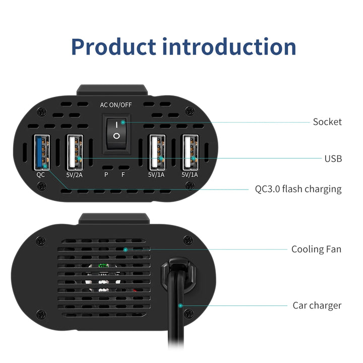 500W Car Power Inverter with Dual AC Outlets & 4 USB Ports - Carmodza.com