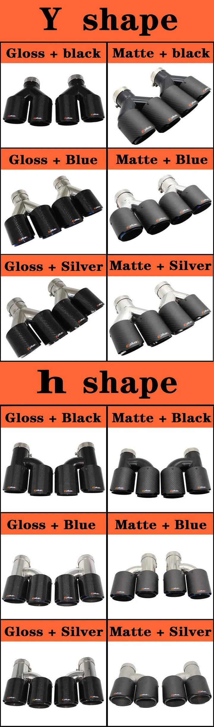 EPLUS Car Y Shape Carbon Fiber Matte Muffler Tip Double Exit Exhaust Pipe Mufflers Nozzle Decoration Universal Stainless Black