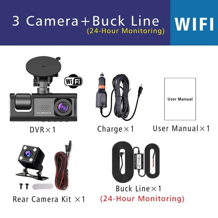 3-Channel WiFi Dash Cam 1080p with Interior & Rear Camera - Carmodza.com