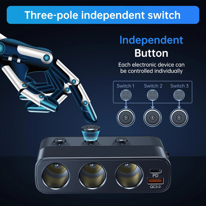 128W Car Charger Splitter Adapter with PD 30W & QC 3.0 Fast Charging - Carmodza.com