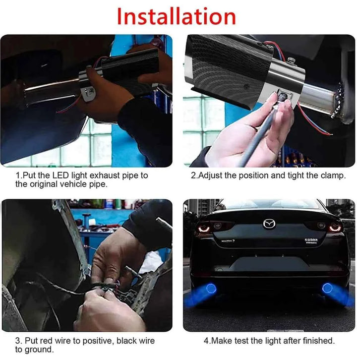 63-65mm Universal Flaming Luminous Motorcycle Exhaust Pipe Tail Vent Carbon Fiber Car Muffler With LED Flashing Decorative Light