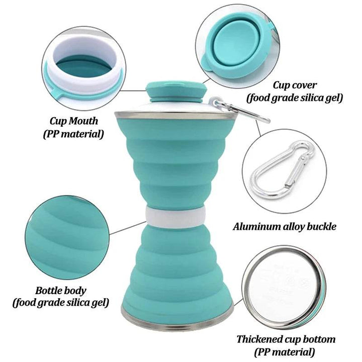 Foldable Car Travel Water Bottle - 500ml Portable Silicone - Carmodza.com