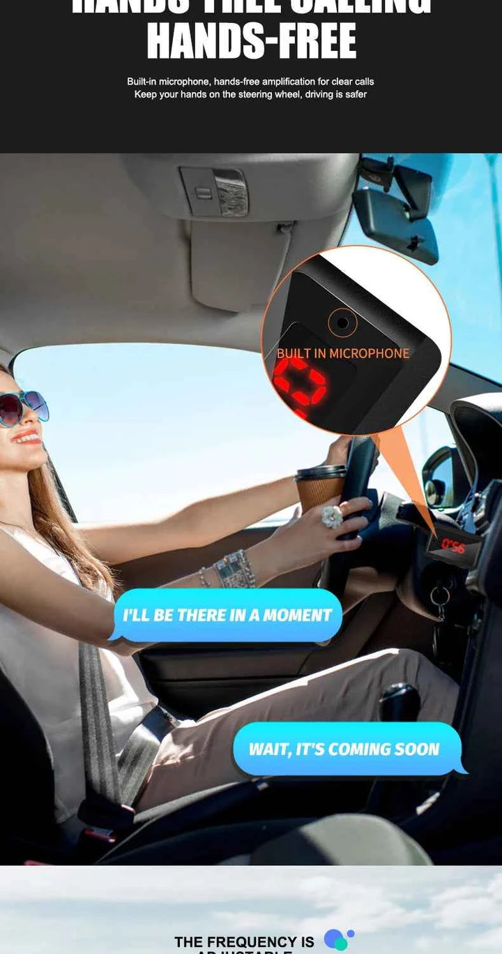 VAORLO Car Bluetooth 5.3 FM Transmitter USB Wireless Audio Adapter With MIC Hands-Free Calling Music For Car Audio