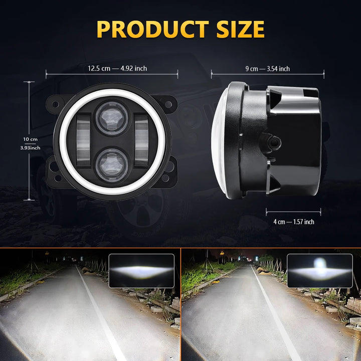 Wrangler LED Fog Lights with Halo DRL & Turn Signal - Carmodza.com