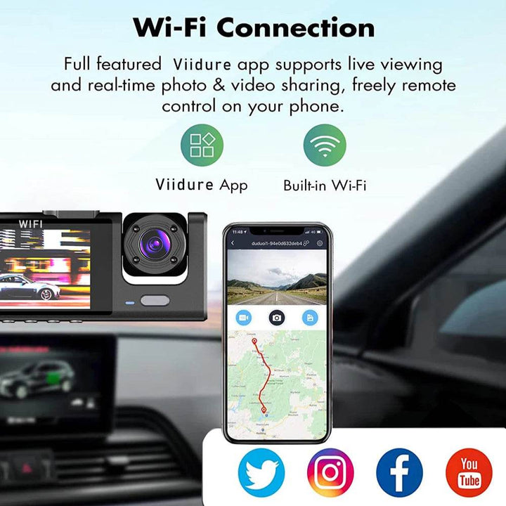 3-Channel WiFi Dash Cam 1080p with Interior & Rear Camera - Carmodza.com