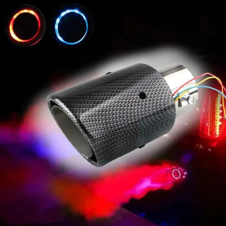 63-65mm Universal Flaming Luminous Motorcycle Exhaust Pipe Tail Vent Carbon Fiber Car Muffler With LED Flashing Decorative Light