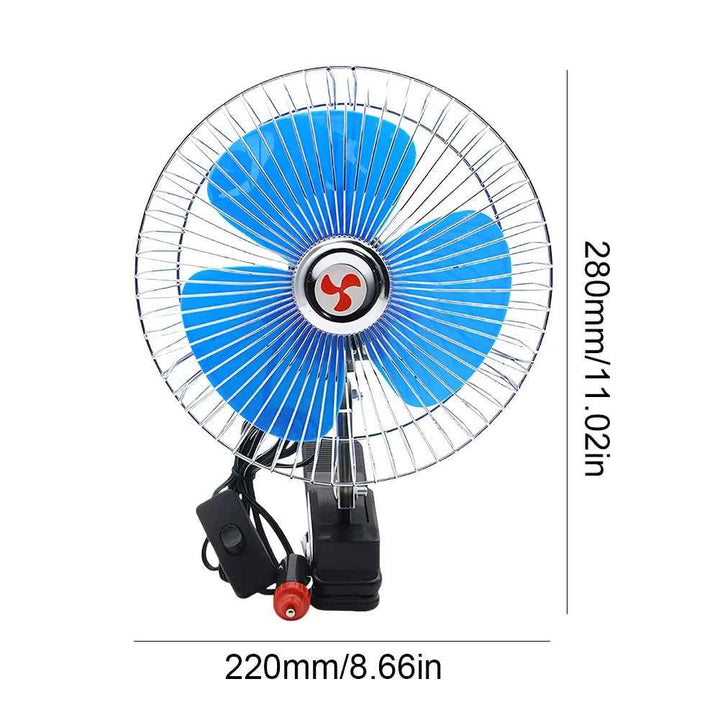8 Inch Air Cooling Fan 12V/24V 15W Electric Car Oscillating Fan Low Noise Summer Cooling Fan Rotation Adjustable Clip-On Car Fan