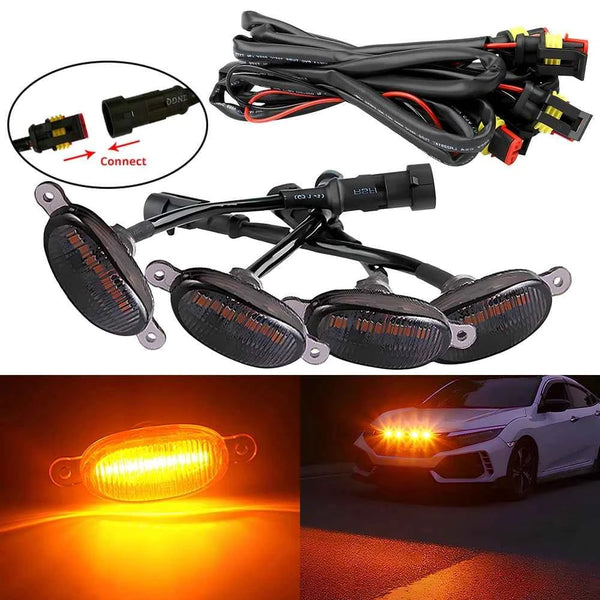 4X Car Grille Light Yellow Light Daytime Running Light LED Decorative Warning Light Pickup Truck Haze Light 12V Control Raptor