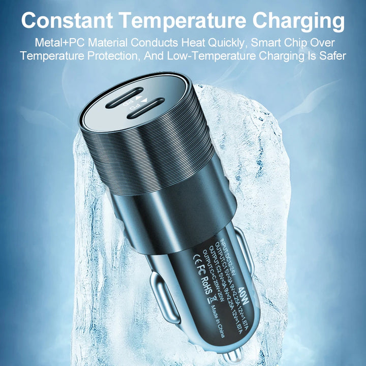 40W Dual USB-C Car Charger | PD 3.0 Fast Charging Adapter - Carmodza.com