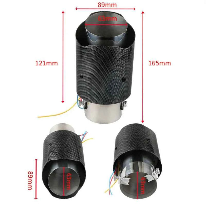 63-65mm Universal Flaming Luminous Motorcycle Exhaust Pipe Tail Vent Carbon Fiber Car Muffler With LED Flashing Decorative Light