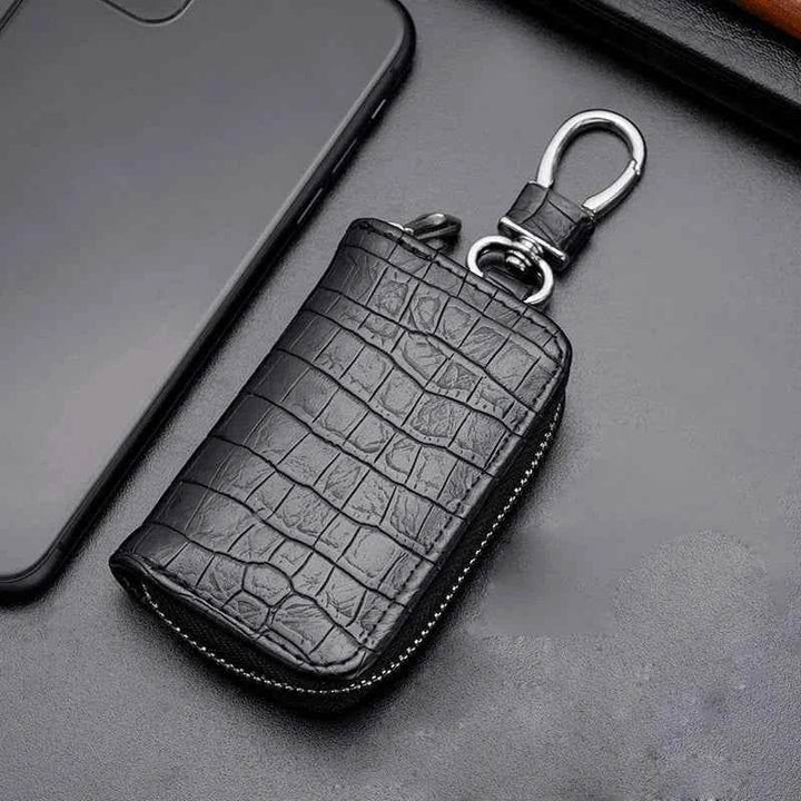 Crocodile Print Leather Car Key Bag | Protective Zipper Key Fob Case - Carmodza.com