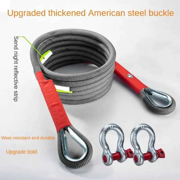 Heavy-Duty Off-Road Tow Rope with Reflective Strips & Shackles - Carmodza.com