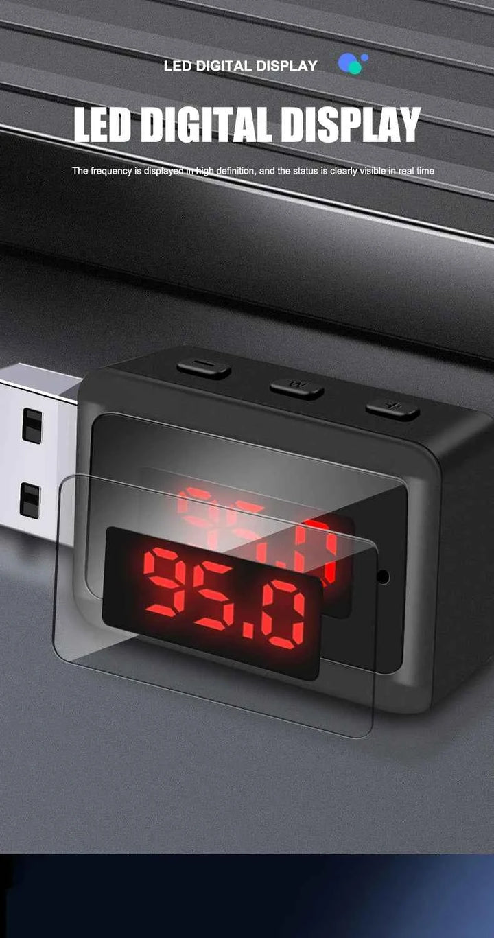 VAORLO Car Bluetooth 5.3 FM Transmitter USB Wireless Audio Adapter With MIC Hands-Free Calling Music For Car Audio